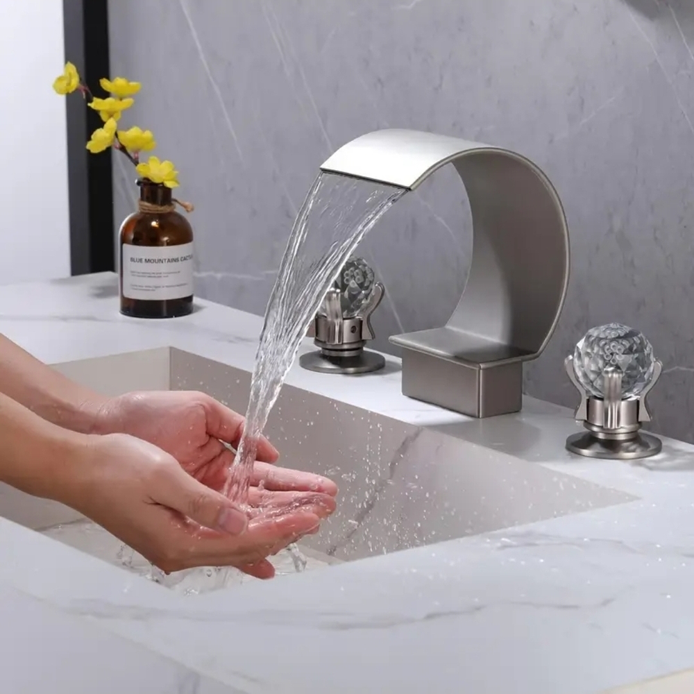 Modern Brushed Nickel Waterfall Bathroom Faucet